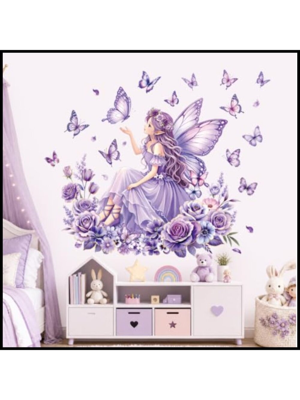 Purple Fairy Flower Butterfly Wall Decals Stickers Peel and Stick Removable